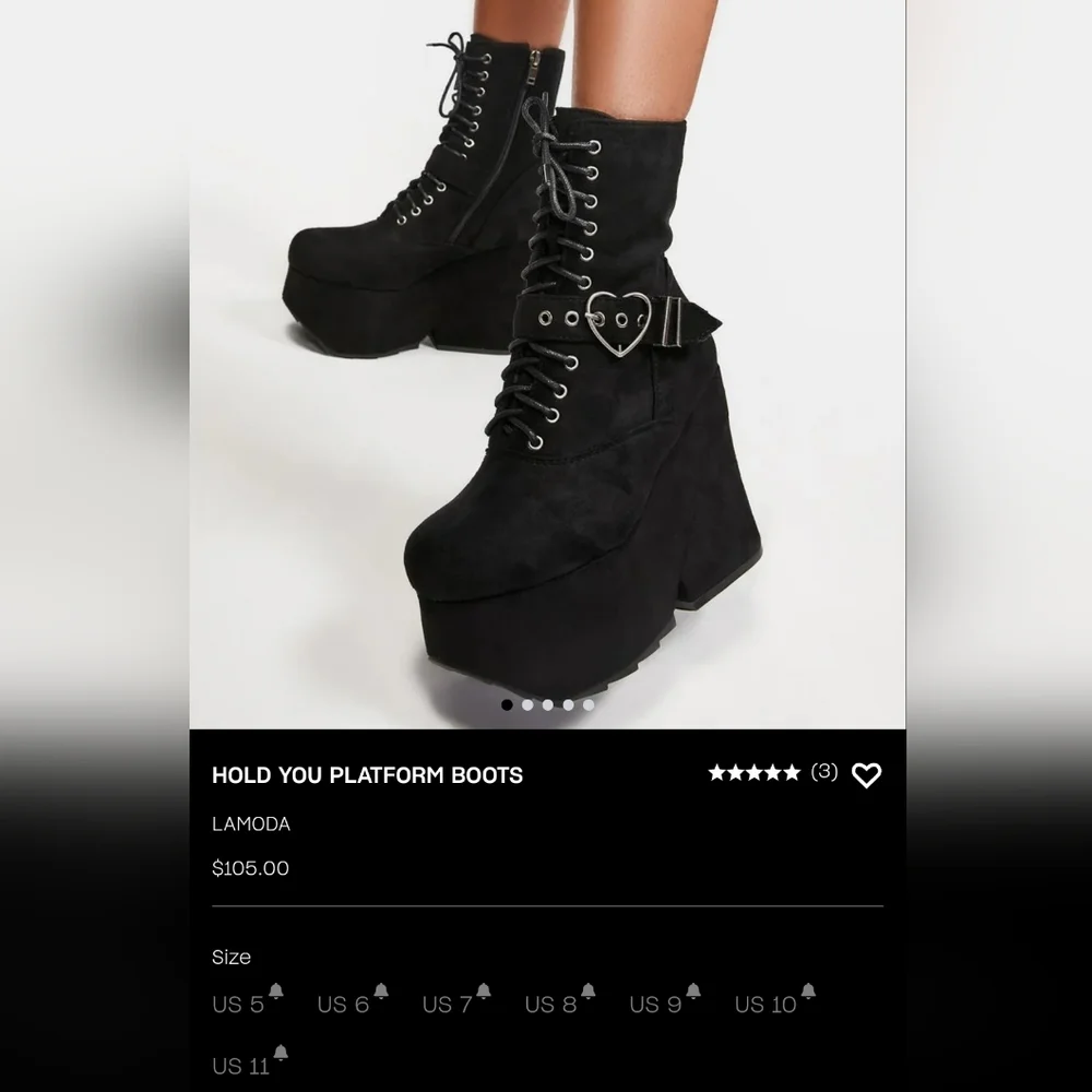 Chunky Lace-Up Heart Buckle Platform Boots - Black